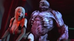 Монстр с конским хуем насилует сексуальную блондинку. 3D cartoon